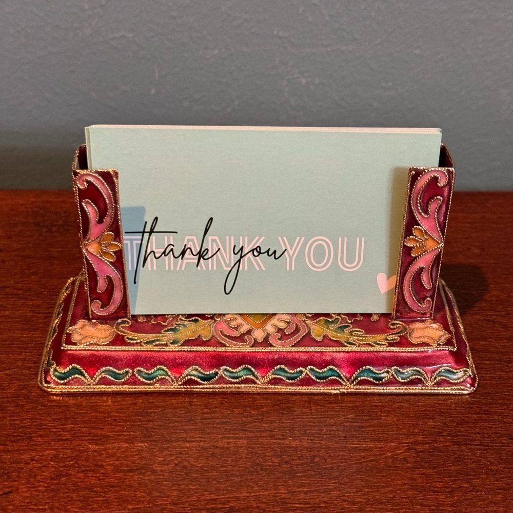 Gorgeous Red cloisonné business card Holder / Stand